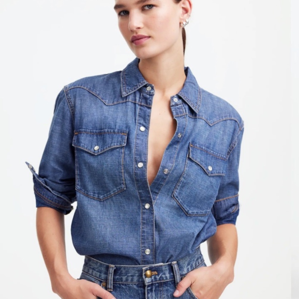 Alexa Chung for Madewell Denim Western Shirt in Vintage Wash